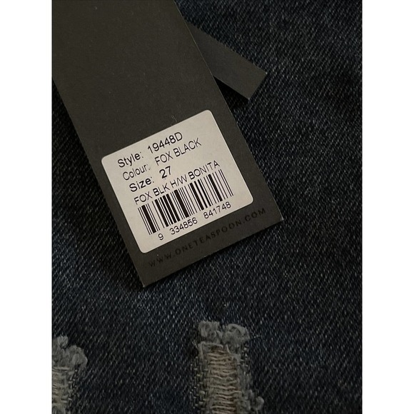 ONE Teaspoon Size 27 Fox Black High Waist Destroyed Bonita Jean Shorts - New - Picture 5 of 8